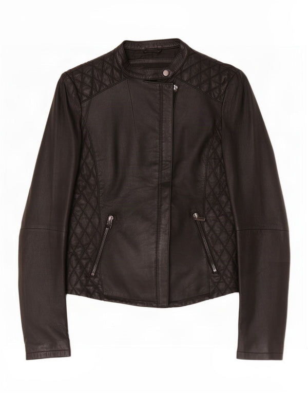 Zara Womens Biker Jacket UK 10 Small Black Læder