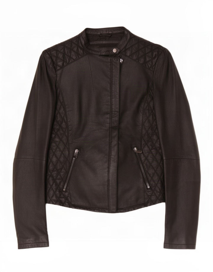 Zara Womens Biker Jacket UK 10 Small Black Læder