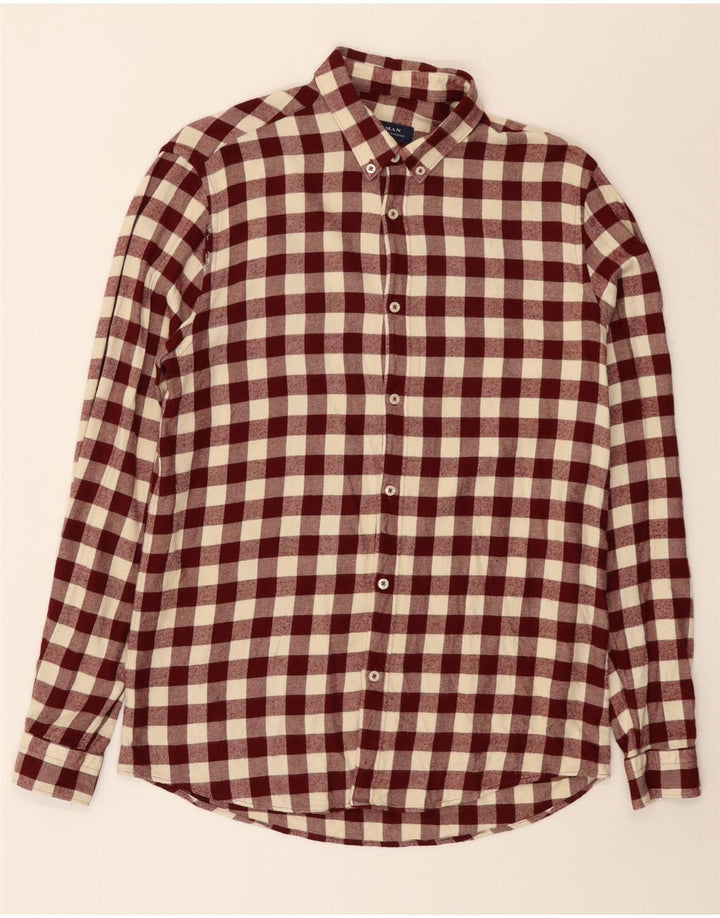 Zara Herre Relaxed Fit Flannel Shirt Medium Burgundy Ternet