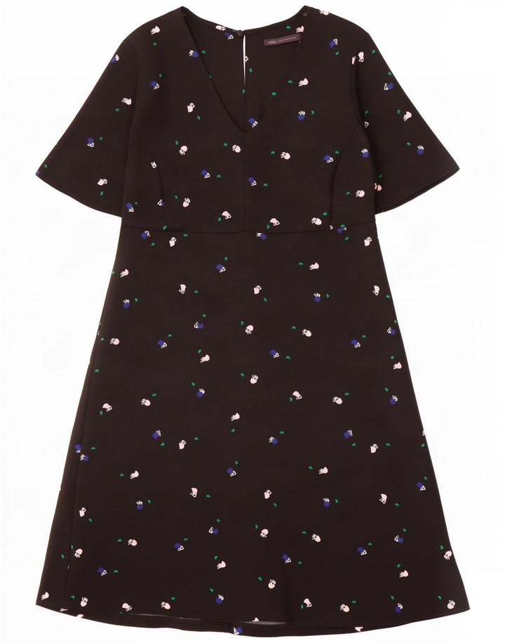 Marks & Spencer Kvinder Abstrakt Mønster A-Line Kjole UK 12 Medium Sort