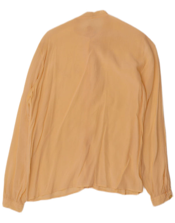 Vintage Dame Front Tie Shirt Bluse IT 46 Large Yellow Silk