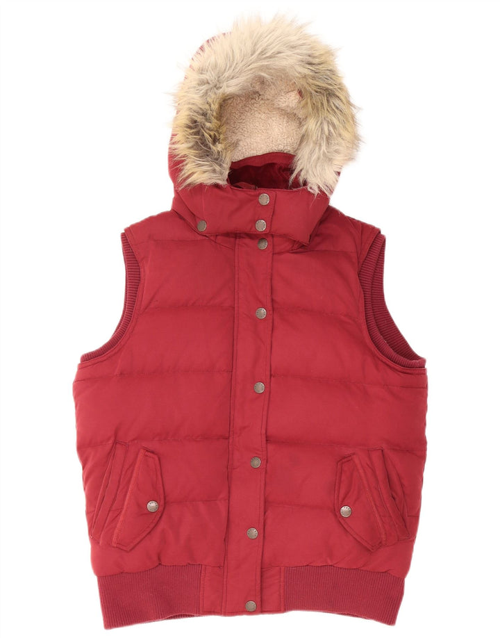 FAT FACE Dame hætte polstret Gilet UK 12 Medium Burgundy Polyester