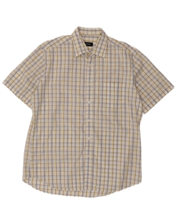 HUGO BOSS Kortærmet herreskjorte str. 16 1/2 42 Stor hvid ternet bomuld