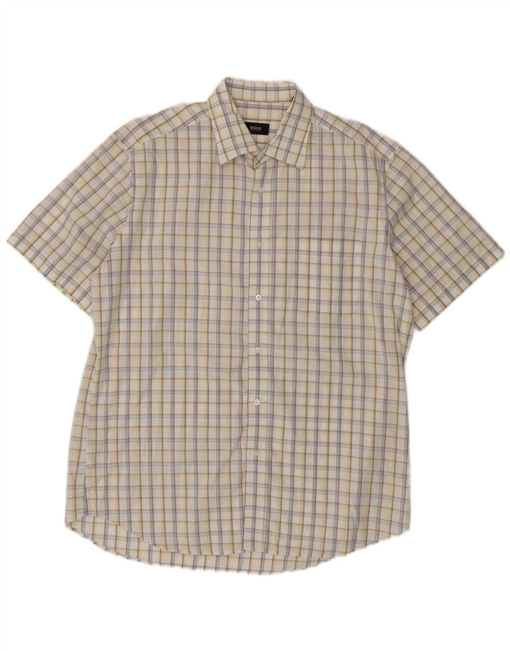 HUGO BOSS Kortærmet herreskjorte str. 16 1/2 42 Stor hvid ternet bomuld