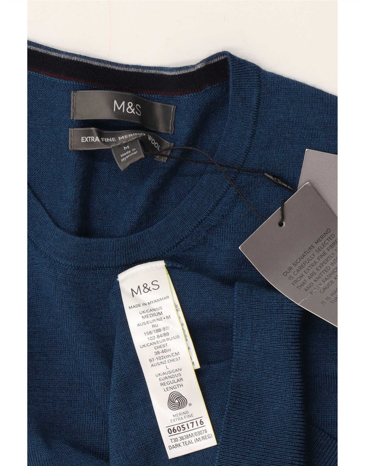 Marks & Spencer Herre sweater med rund hals, medium marineblå merinould