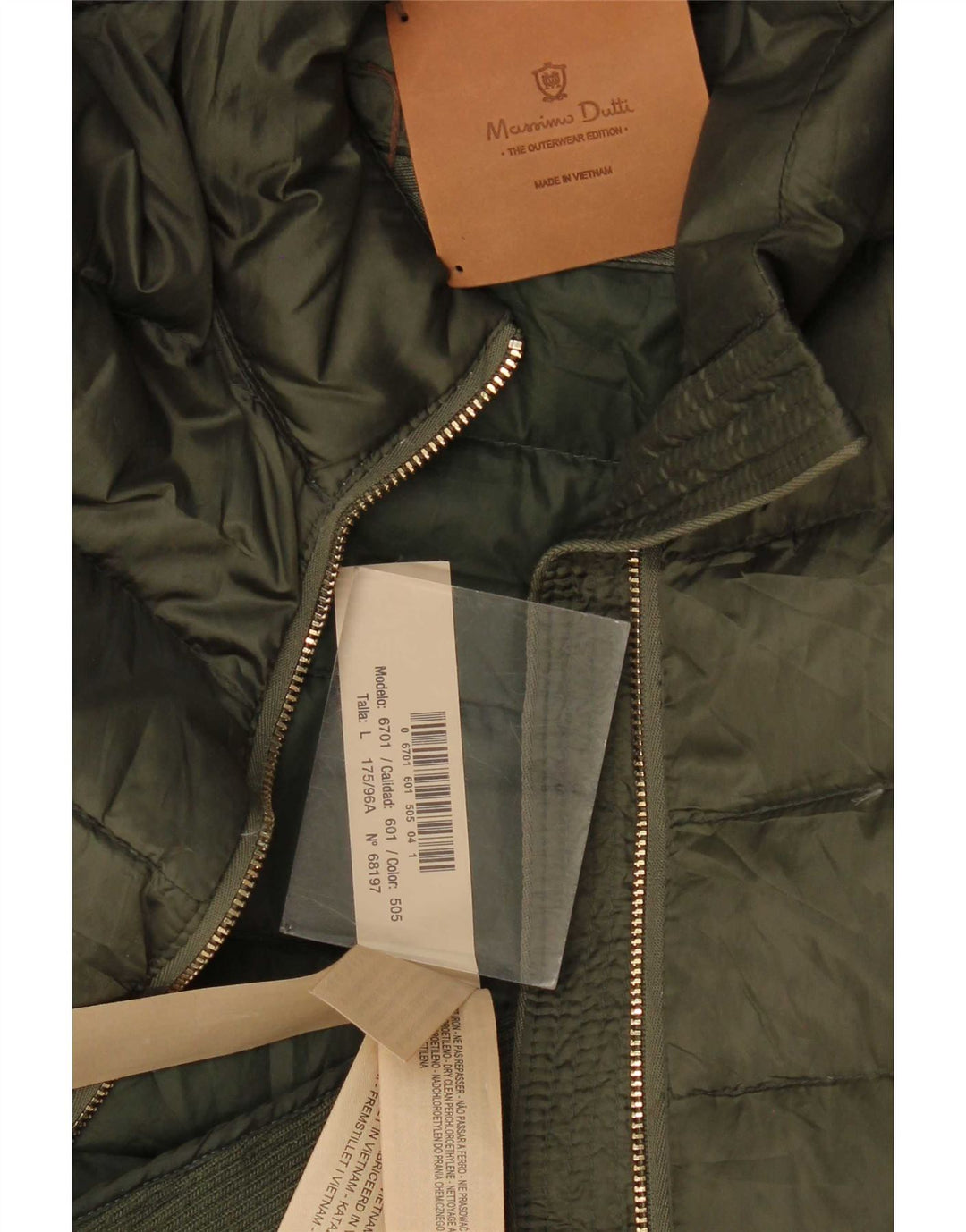 Massimo Dutti Dame Polstret Jakke UK 14 Stor Khaki Polyester