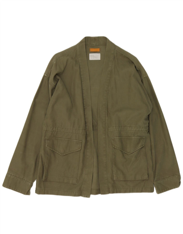 Zara Herre Open Blazer Jacket UK 38 Medium Green Bomuld