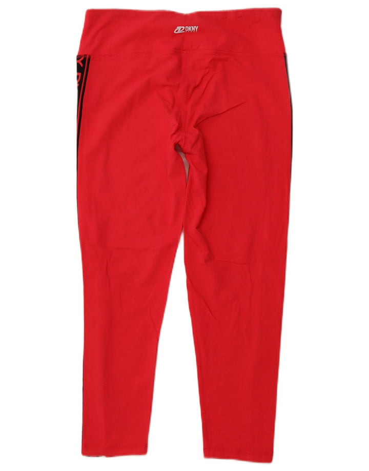 DKNY Womens Grafiske Capri Leggings UK 16 Large Pink Colourblock Bomuld