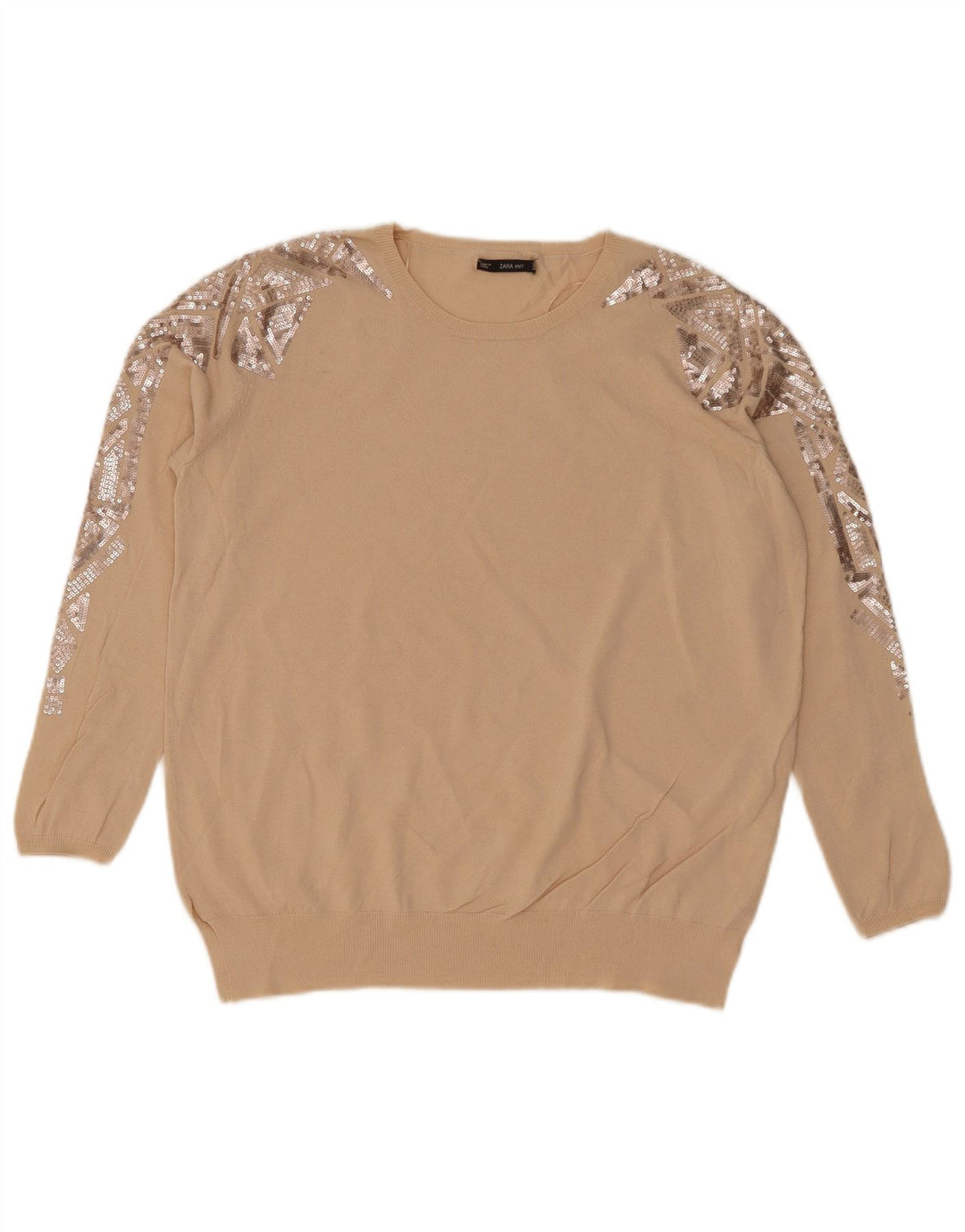 Zara Dame sweater med rund hals DK 14 Medium Beige Geometrisk