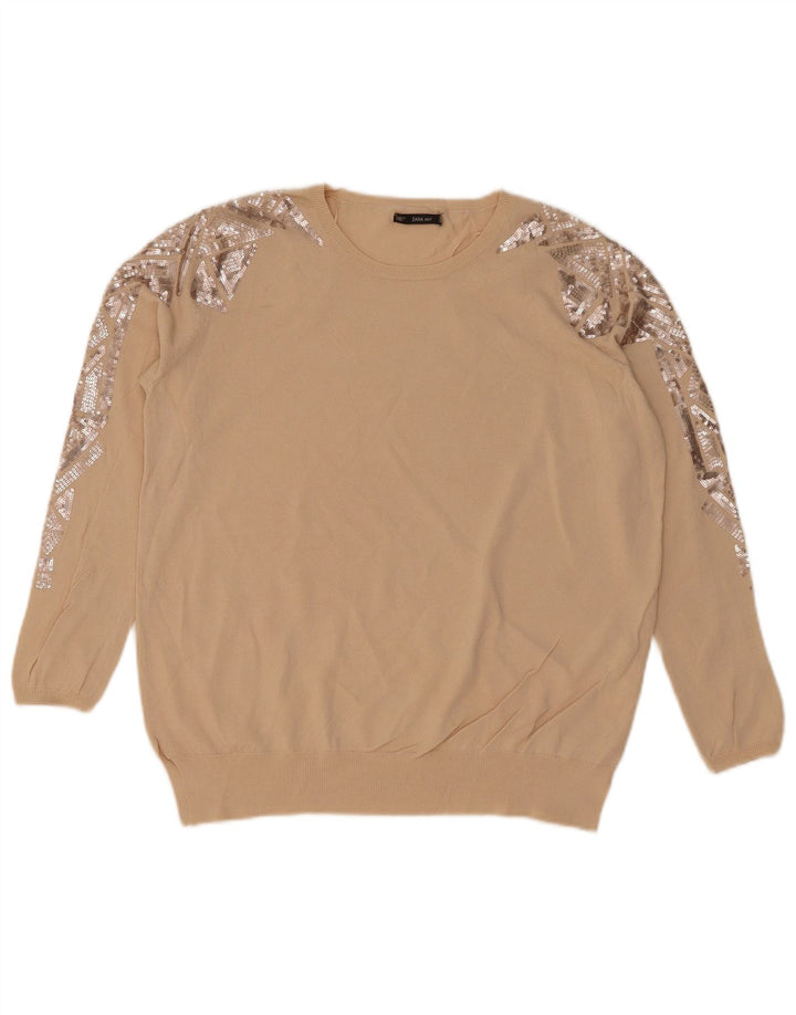 Zara Dame sweater med rund hals DK 14 Medium Beige Geometrisk