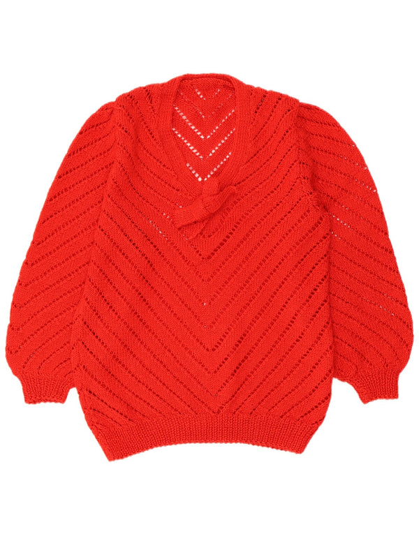 Vintage Dame Front Tie V-hals Jumper Sweater UK 10 Small Red