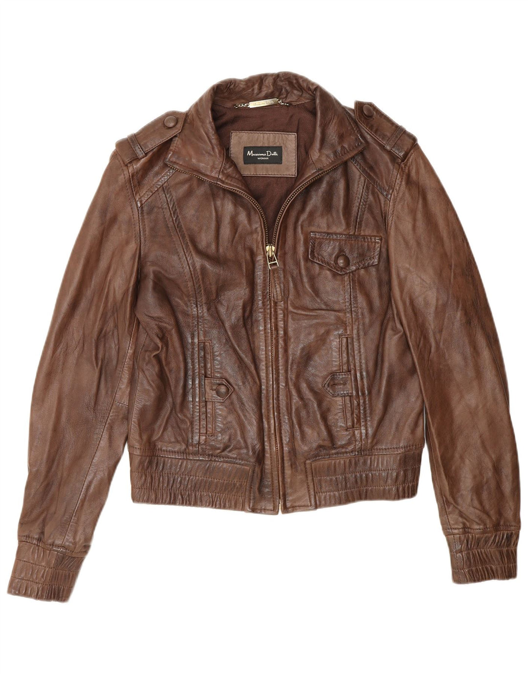 Massimo Dutti Military Læderjakke til kvinder UK 14 Medium Brun