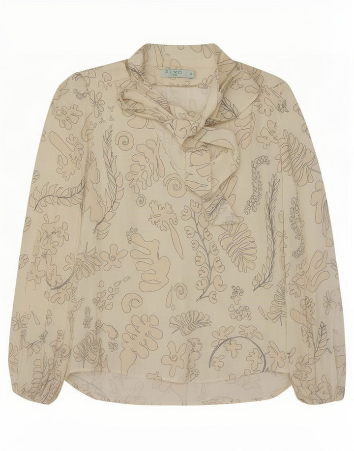 RIXO Dame Pullover Sløjfe Bluse UK 14 Medium White Floral Viscose