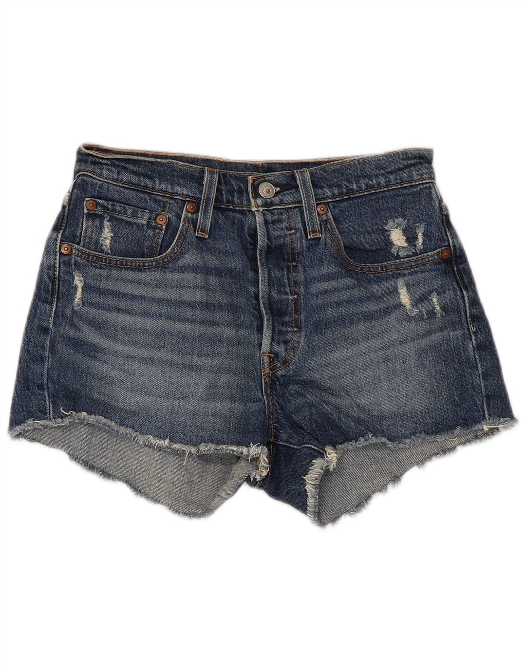 LEVI'S Womens 501 Distressed denimshorts W26 Små blå bomuld