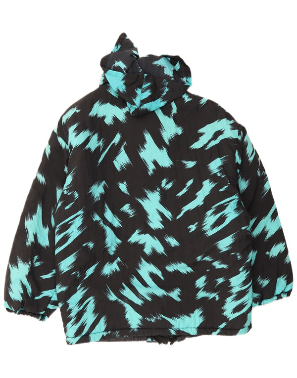 Vintage polstret hættejakke til kvinder UK 16 Large Black Tie Dye