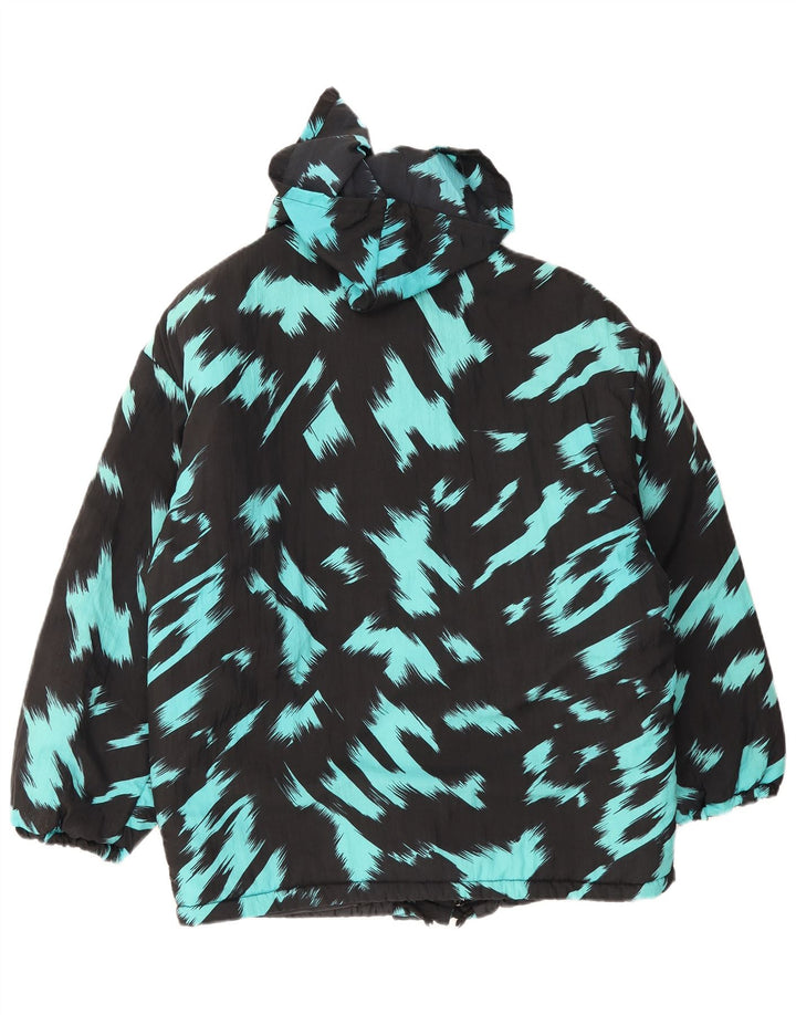 Vintage polstret hættejakke til kvinder UK 16 Large Black Tie Dye