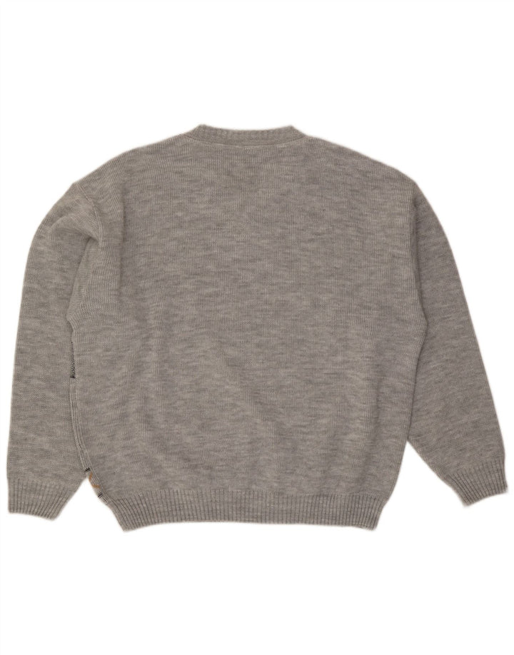 VINTAGE Herre V-hals sweater UK 46/48 2XL Grå Argyle/Diamond