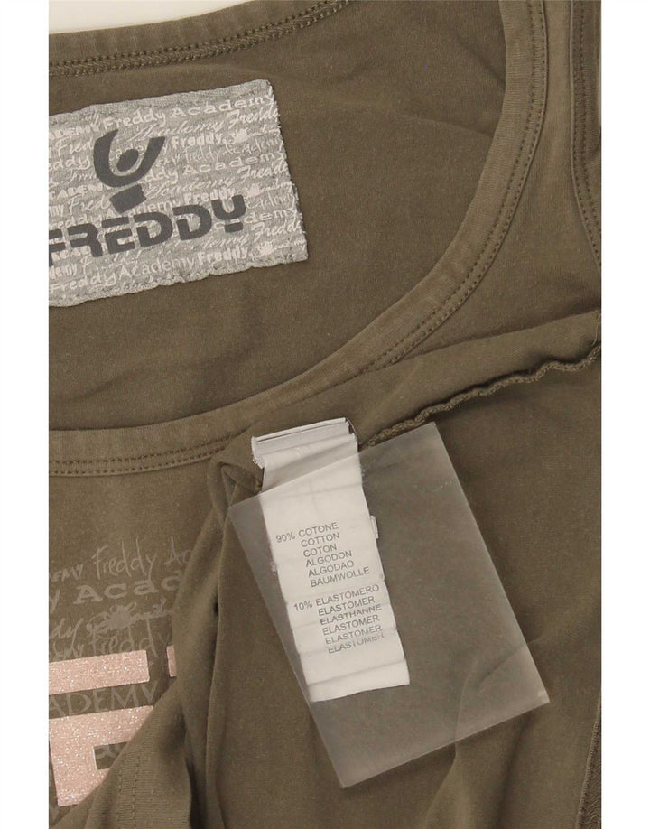 Freddy Dame Grafisk Vest Top IT 46/48 Stor Khaki Bomuld