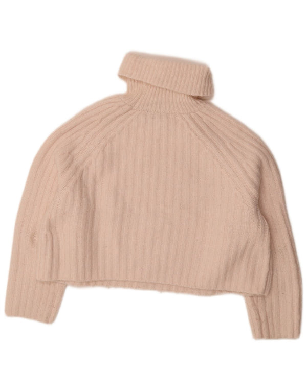 Zara Womens Crop Oversized rullehalstrøjetrøje UK 6 XS Pink Polyester