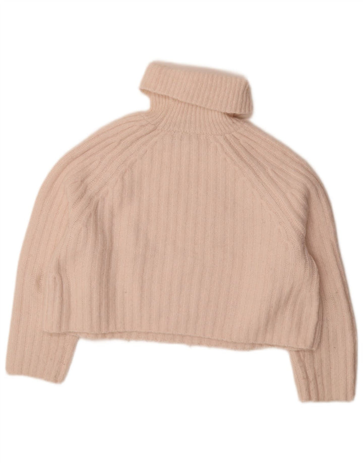 Zara Womens Crop Oversized rullehalstrøjetrøje UK 6 XS Pink Polyester