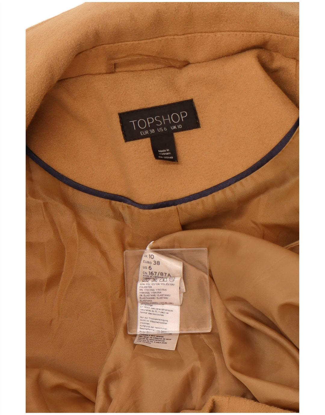 TOPSHOP Åben overfrakke til kvinder UK 10 Small Beige Polyester