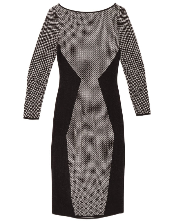 Oasis Womens Bodycon Dress UK 4 XS Grå Geometrisk Bomuld