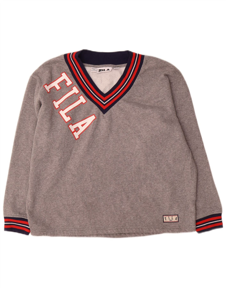 Fila Dame Grafisk Sweatshirt Jumper UK 14 Stor Grå Colourblock