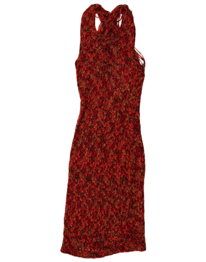 Vintage damestrikket Bodycon Kjole UK 12 Medium Flerfarvet Flecked