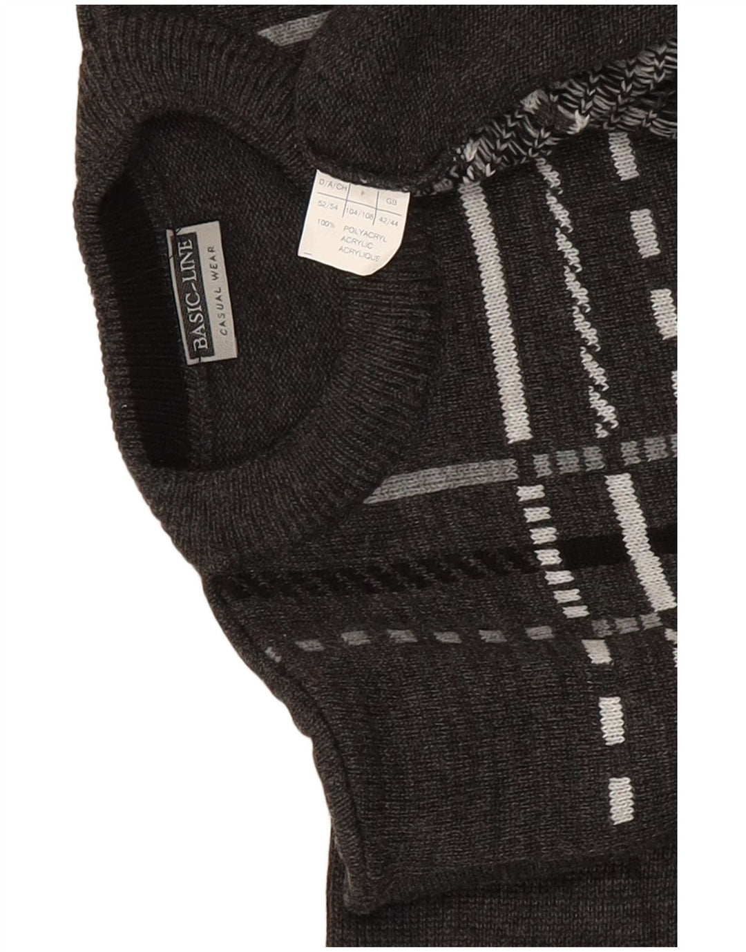 Basicline Herre Crew Neck Jumper Sweater UK 42/44 Stor grå ternet akryl