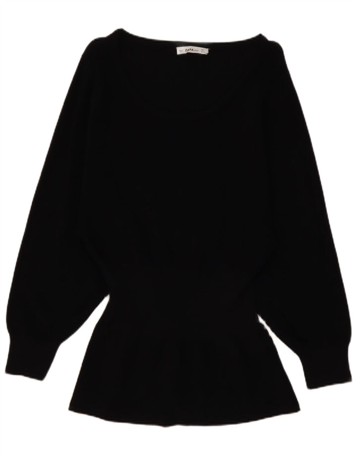 Zara Dame Top Langærmet UK 14 Stor Sort Viscose