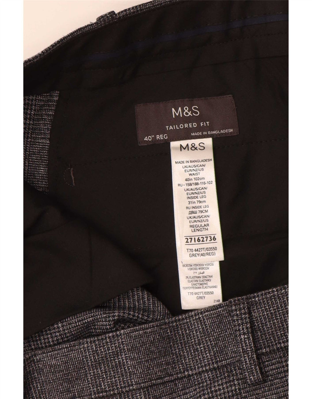 Marks & Spencer Herre skræddersyet pasform lige jakkesæt bukser W40 L31 grå ternet