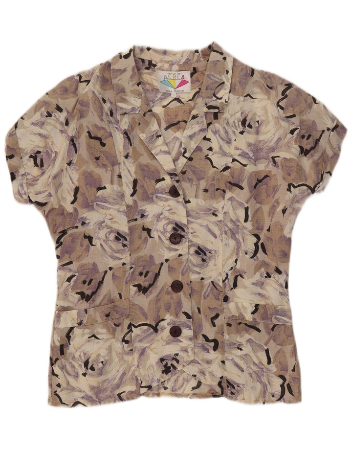 Vintage Dame Kortærmet Skjorte Bluse IT 42 Medium Multicolored Floral