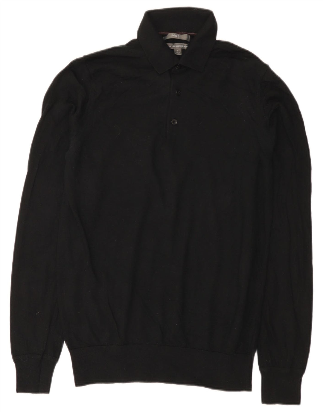Marks & Spencer Herre Polo Neck Sweater Small Black Merino Wool
