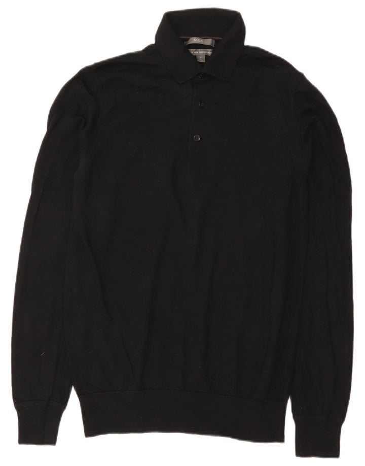 Marks & Spencer Herre Polo Neck Sweater Small Black Merino Wool