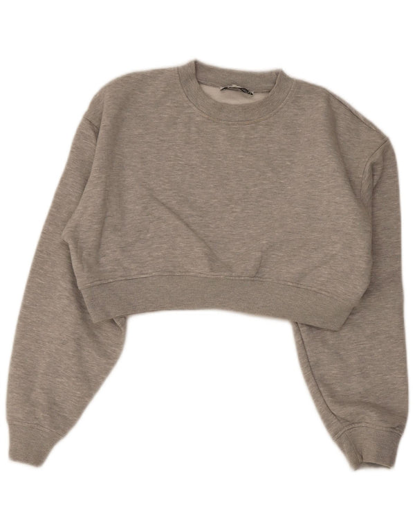 Zara Womens Crop Sweatshirt Jumper UK 14 Medium Grey Polyester