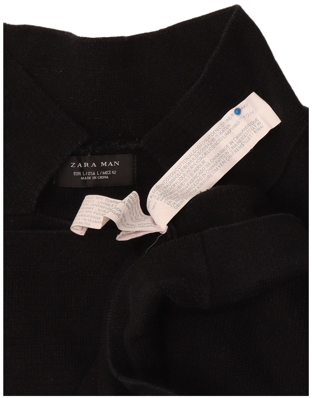 Zara Herre Cardigan Sweater Stor Sort Bomuld