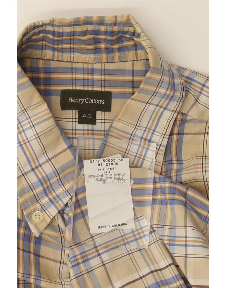 HENRY COTTONS Herreskjorte str. 42 Large Beige ternet bomuld