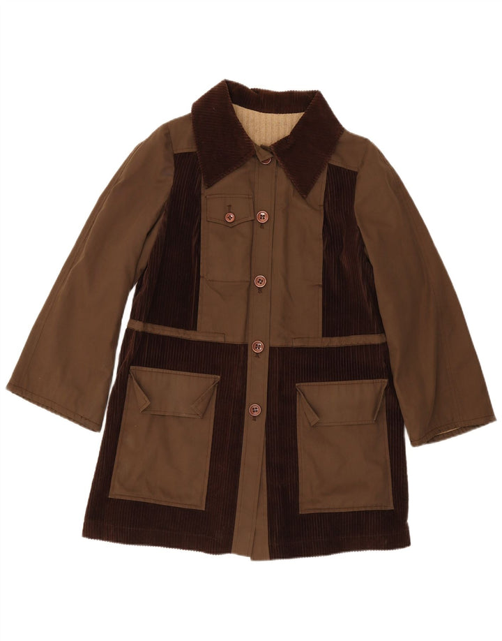Vintage overfrakke til kvinder UK 14 Medium Brown Colourblock
