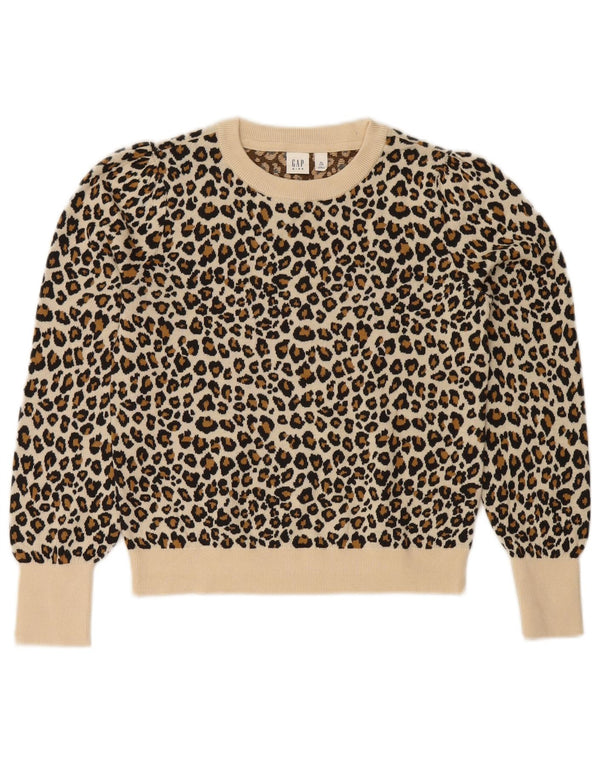 Gap piger sweater med rund hals 11-12 år Beige dyreprint bomuld