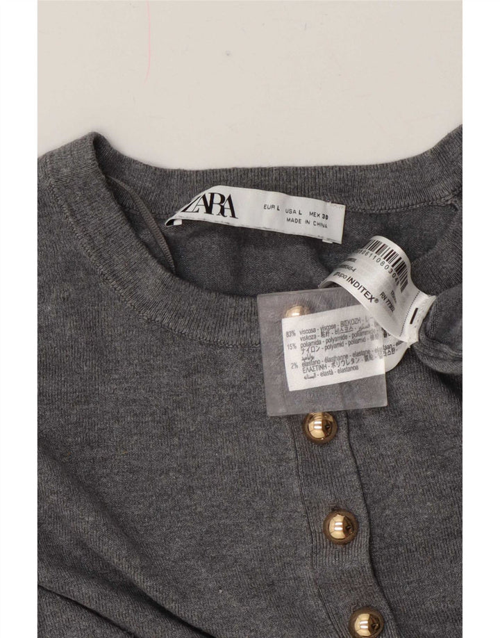 Zara Dame Cardigan Sweater UK 14 Large Grå Viscose Classic