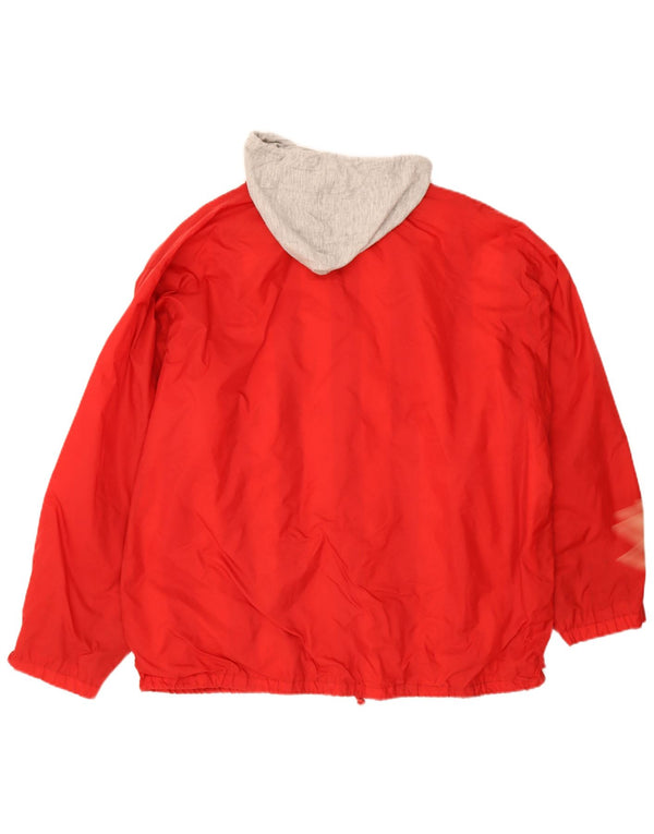 Vintage Herre grafisk regnjakke med hætte UK 42 XL Rød Colourblock Retro