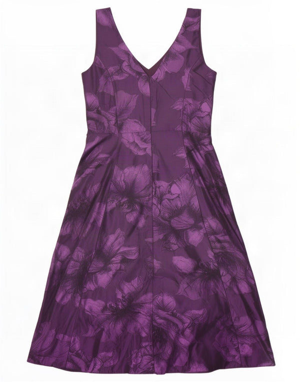 Fase otte kvinders ærmeløs A-line kjole UK 8 Small Purple Floral