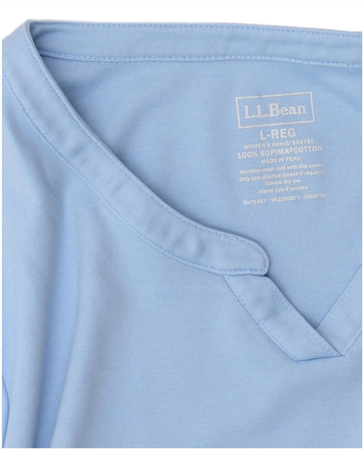 L.L.Bean Dame T-Shirt Top UK 16 Stor Blå Bomuld