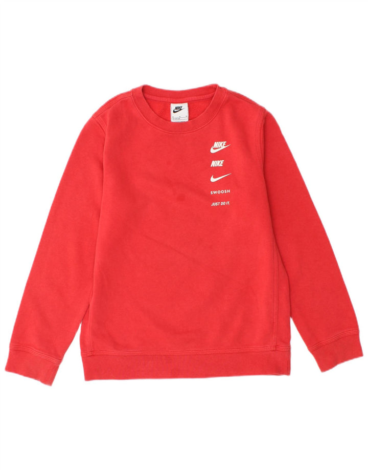 NIKE Boys Swoosh Graphic Sweatshirt Jumper 10-11 Years Medium  Red Cotton