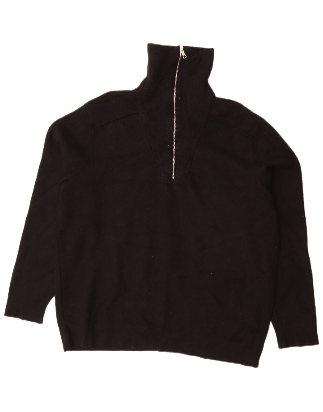 Zara Herre Zip Neck Jumper Sweater XL Sort Viscose