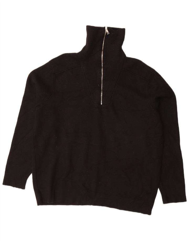 Zara Herre Zip Neck Jumper Sweater XL Sort Viscose