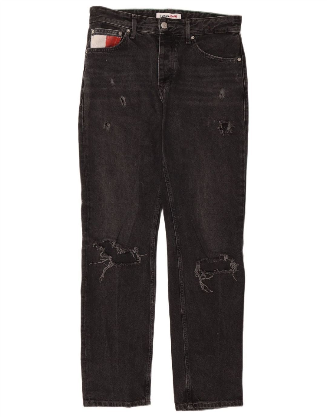 Tommy Hilfiger Herre Distressed Straight Jeans W29 L32 Sort Bomuld