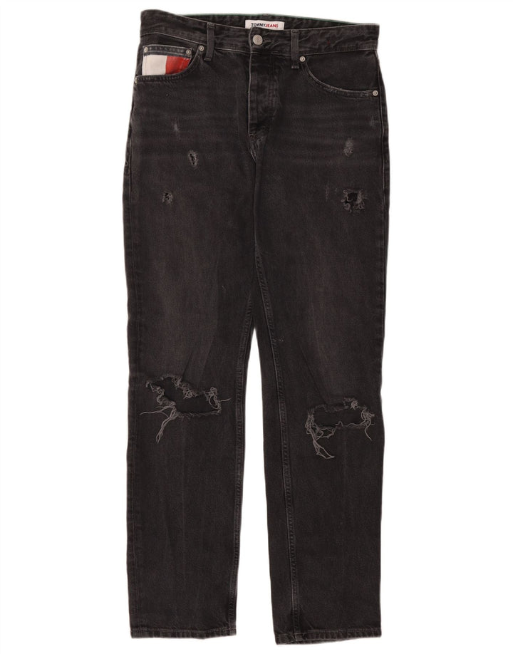 Tommy Hilfiger Herre Distressed Straight Jeans W29 L32 Sort Bomuld