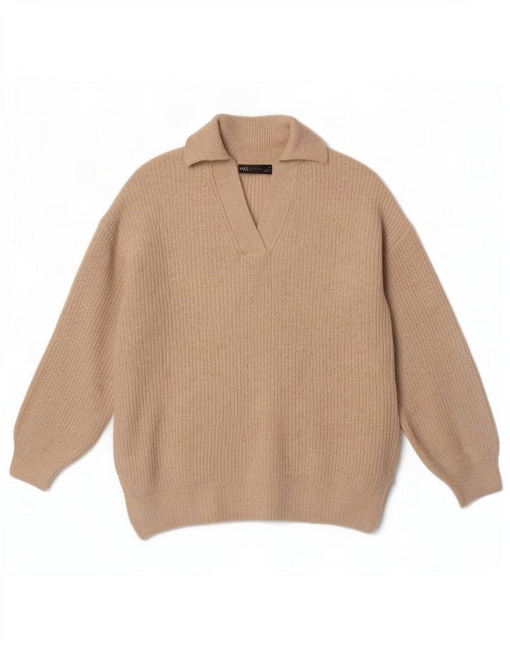 Marks & Spencer Dame Polo Neck Jumper Sweater UK 14 Medium Beige Akryl