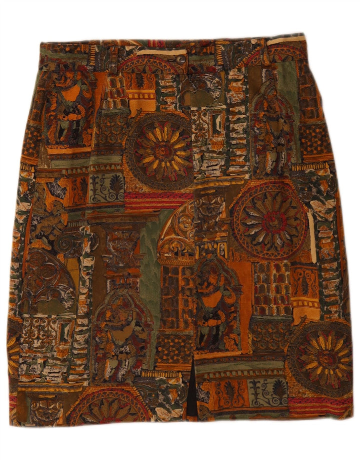 VINTAGE Blyantnederdel til kvinder W28 Mellembrun geometrisk bomuld